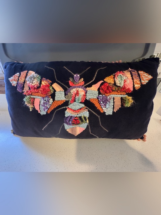 Cost Plus World Market Other - World Market- Handmade Hooked Bee Pillow in Multicolor on Black